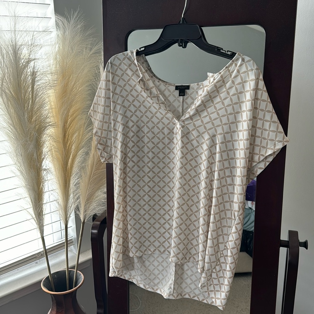 Ann Taylor Factory White and Brown Blouse (L)